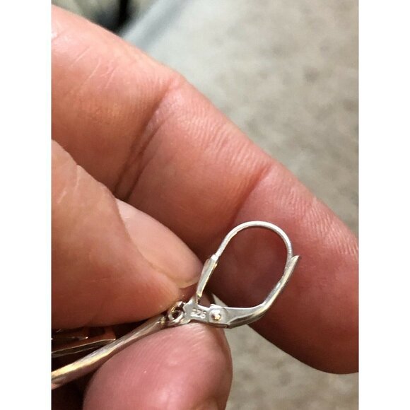 925 Sterling Silver Two Triangle Shape Dangle Drop Earrings - Picture 7 of 7